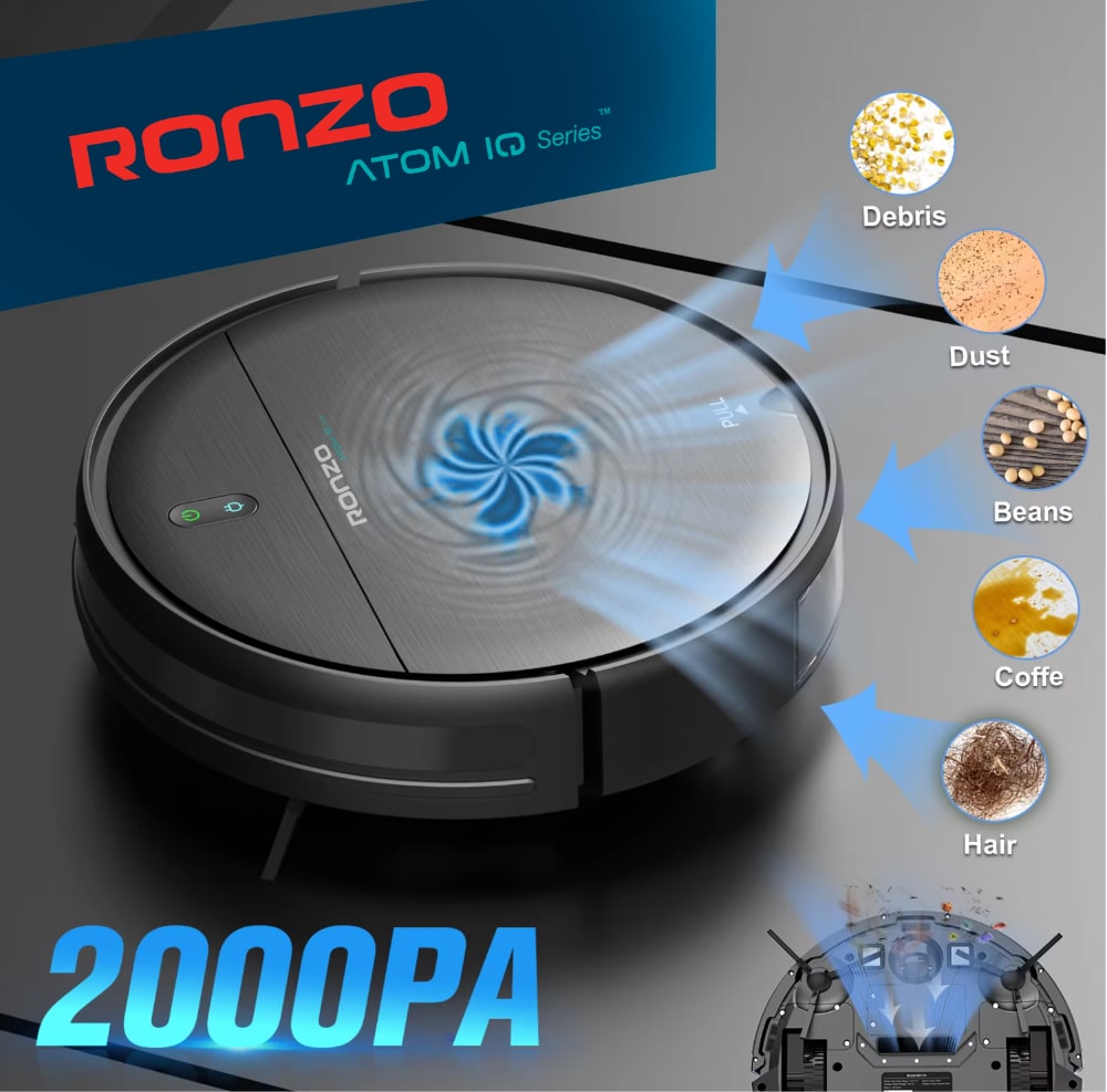 Ronzo Atom IQ Odkurzacz Automatyczny | Samosprzątający, Dla Alergika, WiFi 4