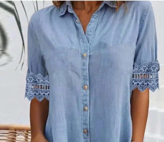 Dżinowa Sukienka Mini | Koronkowe Wykończenia, Wysokiej Jakości Denim 2
