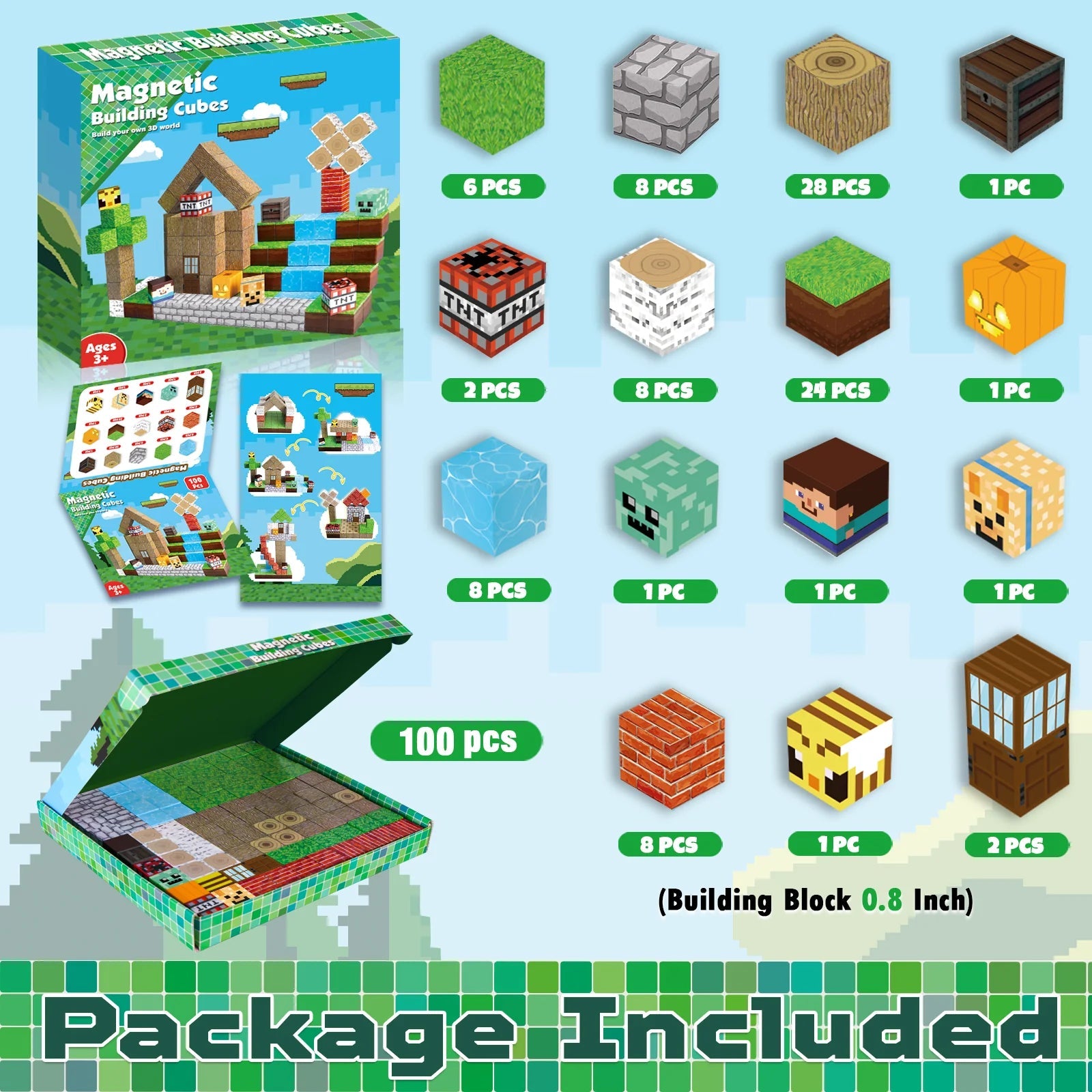 Magnecraft Klocki Konstrukcyjne | 100 Magnetycznych Klocków dla Dzieci, Bezpieczny Plastik ABS 2