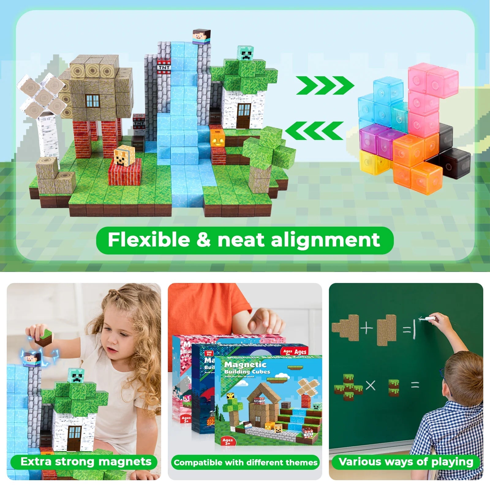 Magnecraft Klocki Konstrukcyjne | 100 Magnetycznych Klocków dla Dzieci, Bezpieczny Plastik ABS 6